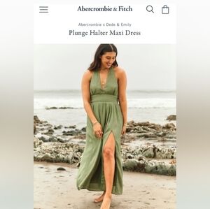 Donating Soon. Make an Offer. Abercrombie Green Plunge Halter Maxi Dress!